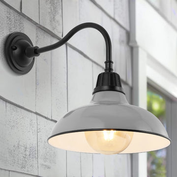 Aurora 12.25" Farmhouse Industrial Indoor/Outdoor Iron LED Gooseneck Arm Outdoor Sconce - JONATHAN Y